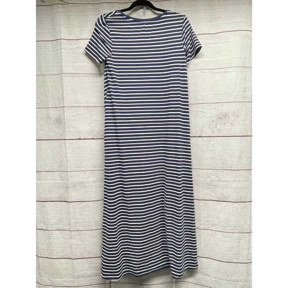 Cuddl Duds Flexwear Maxi Dress navy blue white stripes size S - Picture 3 of 14